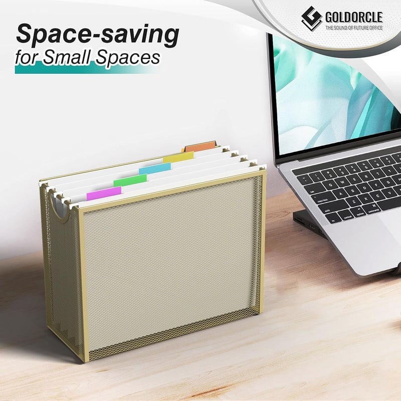 GoldOrcle Hanging File Organizer, Letter-size File Holder Filing Box with 5 Hanging Folders, Metal Mesh Desk File Folder Storage(No Assembly Required) - Image 5